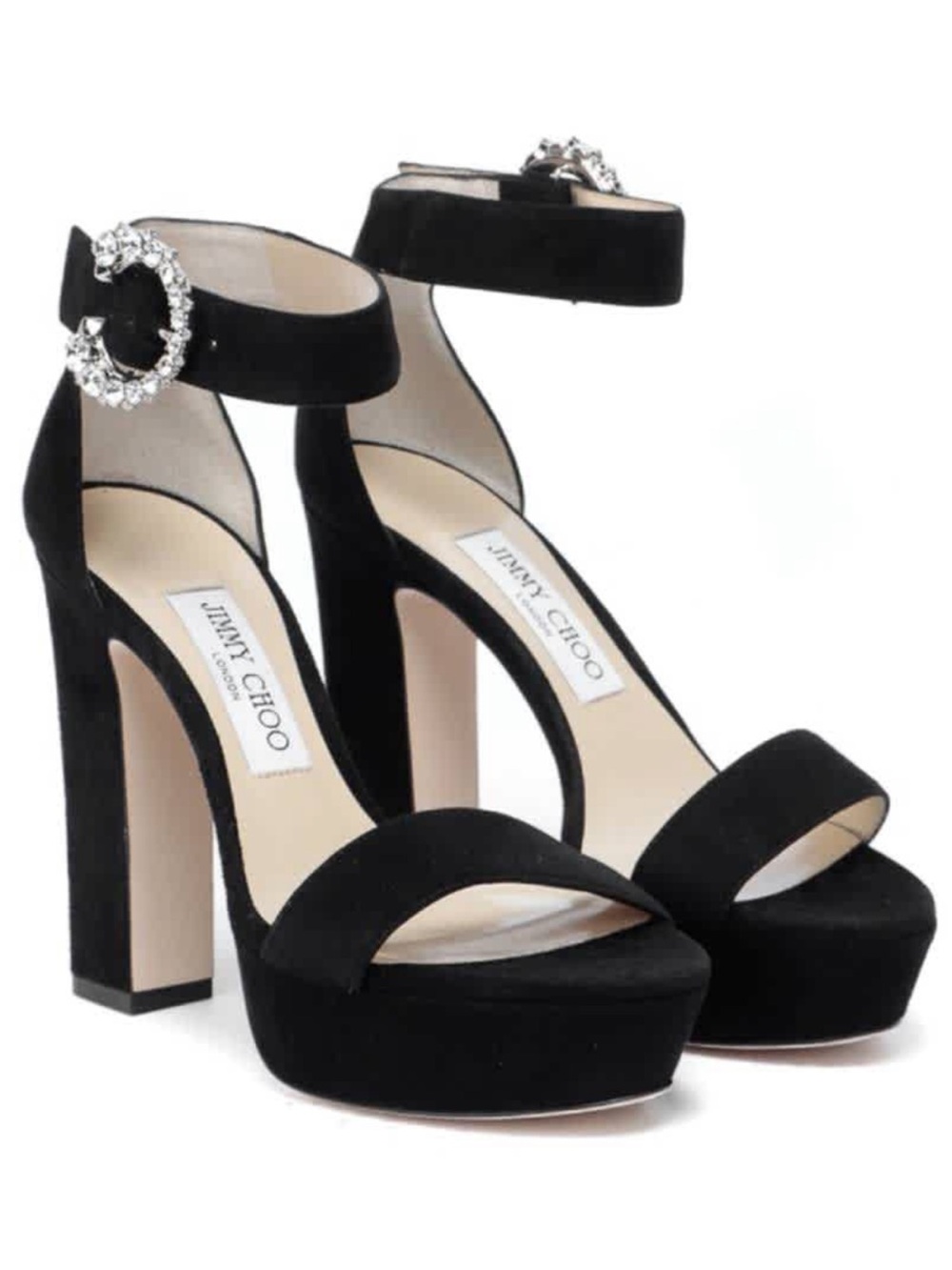 Jimmy Choo Black Suede Ankle-Strap Platform Sandals “Mionne”- size 42